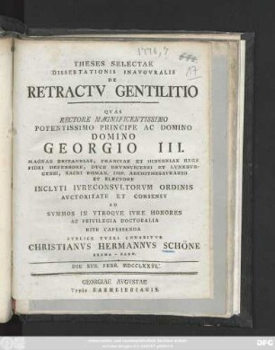 Theses Selectae Dissertationis Inavgvralis De Retractv Gentilitio