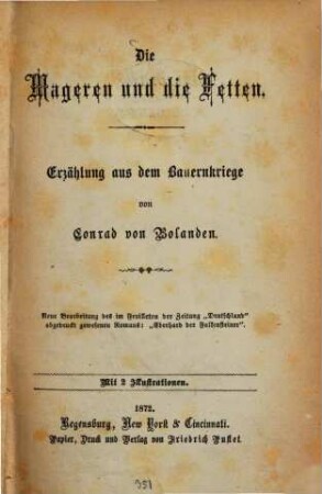 Die Mageren und die Fetten : Erzählung aus dem Bauernkriege