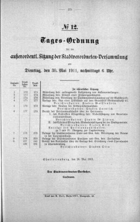 Tages-Ordnung No. 12 (172-181), 30. Mai 1911