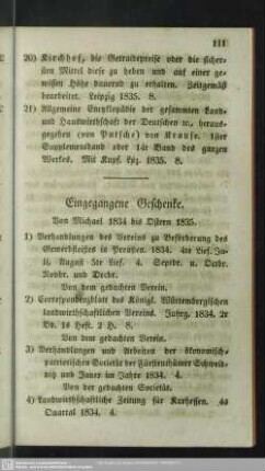 Eingegangene Geschenke