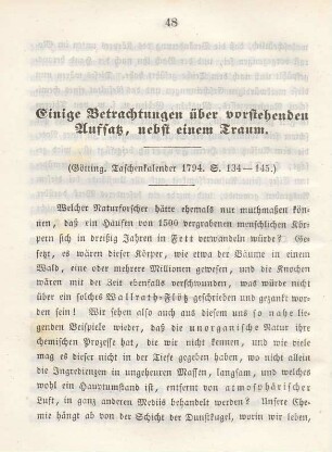 Einige Betrachtungen über vorstehenden Aufsatz, nebst einem Traum