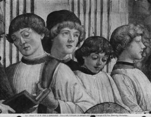 Ausmalung der Capella di Santa Fina — Wandmalereien der linken und rechten Wand — Linke Wand: Exequien der seligen Fina