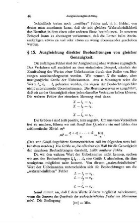 § 15. Ausgleichung direkter Beobachtungen von gleicher Genauigkeit.