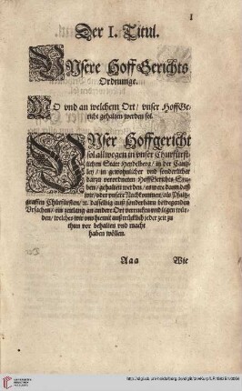 Titul I. Wo und an welchem Ort unser Hoffgericht gehalten werden soll