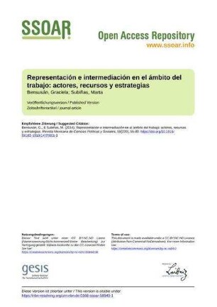 Representación e intermediación en el ámbito del trabajo: actores, recursos y estrategias