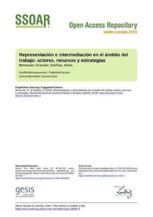 Representación e intermediación en el ámbito del trabajo: actores, recursos y estrategias