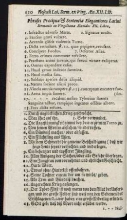 Phrases Praecipuae & Sententiae Elegantiores Latini Sermonis ex Virgilianae Aeneidos XII. Libro.