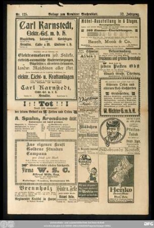 Arendsee'r Wochenblatt, Nr. 125. Beilage zum Arendseer Wochenblatt.