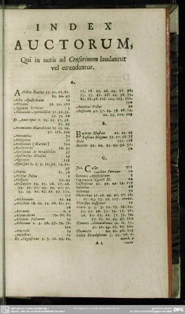 Index Auctorum, Qui in notis ad Censorinum laudantur vel emendantur