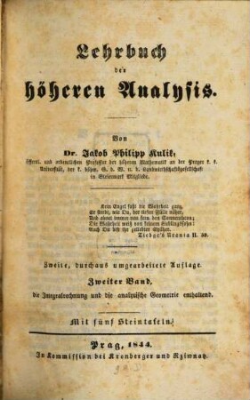 Lehrbuch der höhern Analysis, 2