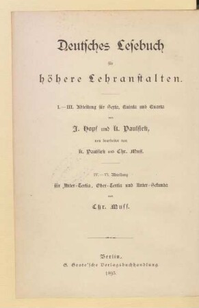 Abteilung 4 = Für Unter-Tertia, [Schülerband]: [Abteilung 4 = Für Unter-Tertia, [Schülerband]]