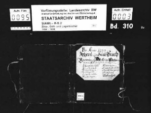 Zehnt- und Gültbuch des Bronnbacher Hofs in Würzburg in nachfolgenden Orten als: Albertshausen, Allersheim, [Gau-]büttelbrunn, Bütthard, Euerhausen, Gützingen, Höttingen, Kleinrinderfeld, Oberwittighausen, Sulzdorf, Tiefenthal