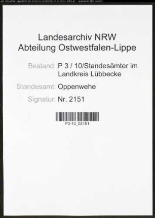 Sterberegister Standesamt Oppenwehe