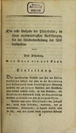 Beyträge zur leichtern Übersicht des Zustandes der Philosophie beym Anfange des 19. Jahrhunderts, 1