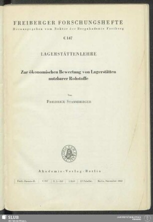 Zur ökonomischen Bewertung von Lagerstätten nutzbarer Rohstoffe