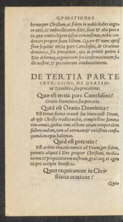 De Tertia Parte Catechismi, De Oratione Dominica, seu precatione.