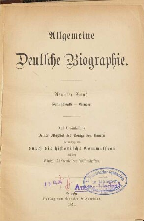 Allgemeine Deutsche Biographie, 9. Geringswald - Gruber