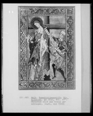 Psalterium, HS 1833: Fol. 47 recto; Christus wird ans Kreuz geschlagen