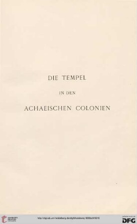 Die Tempel in den achaeischen Colonien