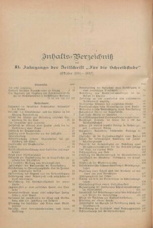 Inhalts-Verzeichniß des XI. Jahrgangs der Zeitschrift "Für die Schreibstube"