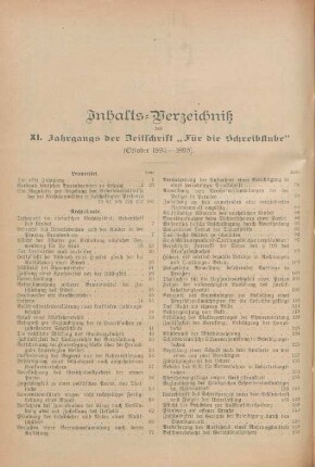 Inhalts-Verzeichniß des XI. Jahrgangs der Zeitschrift "Für die Schreibstube"
