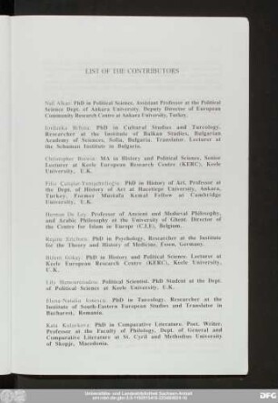 List Of The Contributors