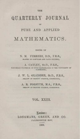 23: The quarterly journal of pure and applied mathematics