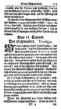 Das II. Capitel. Der Schwindel. Vertigo.