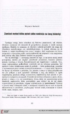 Zamiast metod kilka pytań (albo nadzieja na inną historię)