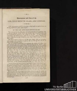 Description and use of the log, half-minute glass, and compass.