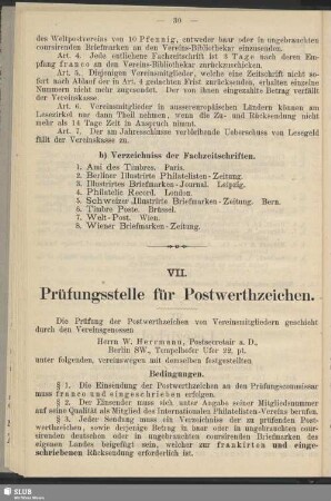 VII. Prüfungsstelle für Postwerthzeichen