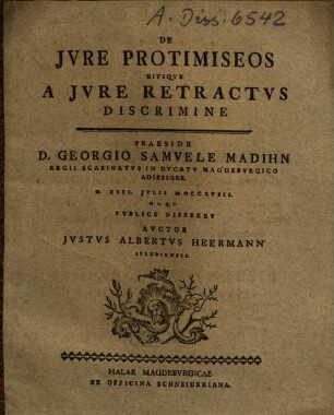 De iure protimiseos eiusque a iure retractus discrimine