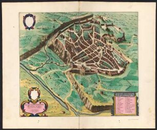 Stadtplan von Acquapendente, Viterbo, Italien, kolorierter Kupferstich, ca. 1730 : Acquapendente : Ville de l'Etat de l'Eglise, Dans la Province d'Orvietan ; Avec Privil. / Par Pierre Mortier. - Amsterdam : Pierre Mortier, s.a. [ca. 1730]. - 1 Plan : Kupferstich ; 43 x 49 cm. - Titelkartusche unten links, Leerkartusche oben links. - Mit Gebäudekennzeichn.