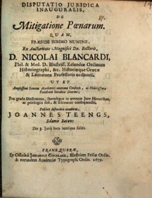 Disp. iur. inaug. de mitigatione poenarum
