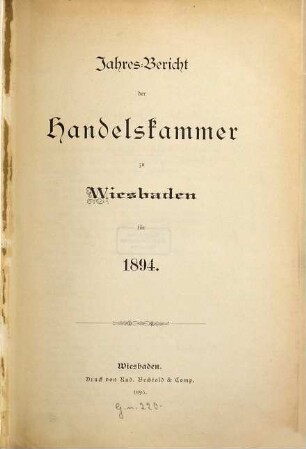 Jahresbericht der Handelskammer zu Wiesbaden. 1894 (1895)