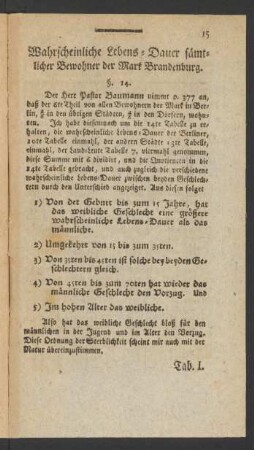 Wahrscheinliche Lebens-Dauer sämtlicher Bewohner der Mark Brandenburg