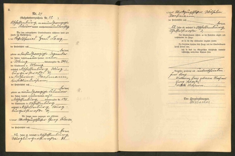 Standesamtsbuch der Stadt Aschaffenburg: Eheschließungen 252/1930 - 130/1931