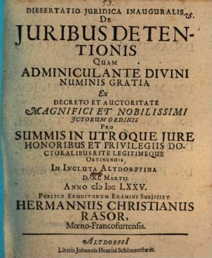 Dissertatio juridica inauguralis de juribus detentionis