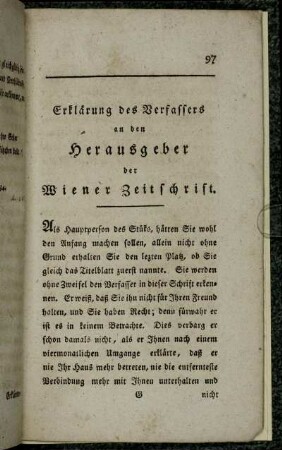 Erklärung des Verfassers an den Herausgeber der Wiener Zeitschrift.