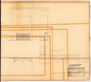 Reichsluftfahrtministerium, Berlin: Treppen Längsbau (Q2-3R), Heizkörperverkleidung: Ansicht, Grundriss 1:20, Detail 1:1
