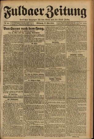 Ausgabe vom Mittwoch, den 17. Mai 1922.