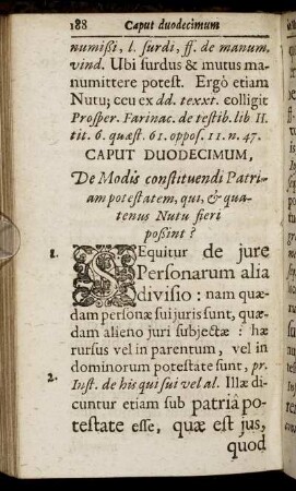Caput Duodecimum, De Modis constituendi Patriam potestatem, qui, & quatenus Nutu fieri poßint?