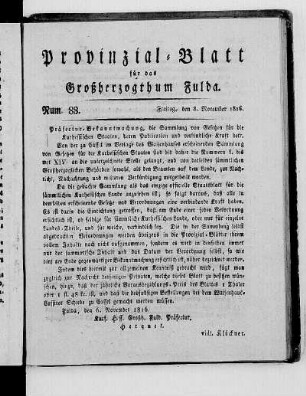Num. 88., Ausgabe vom 8. November 1816