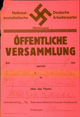 Versammlung der NSDAP-Ortsgruppe Achern: Hitler zum Bauerntum (in Sasbachwalden)