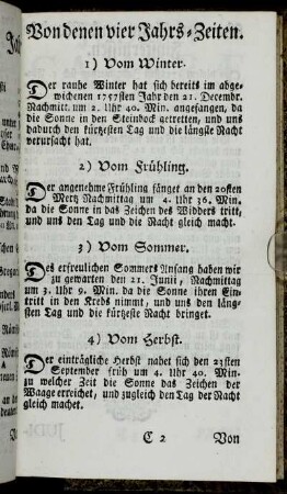 Von denen vier Jahrs-Zeiten. - Von den Sonn- und Monds-Finsternissen.