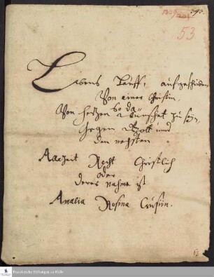 Lebenslauf von Amalia Rosina Crusius.