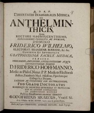 Dissertatio Inauguralis Medica De Anthelminthicis