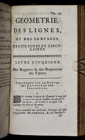 Livre Cinquième. Des Rapports et des Proportions des Figures.