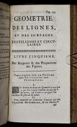 Livre Cinquième. Des Rapports et des Proportions des Figures.
