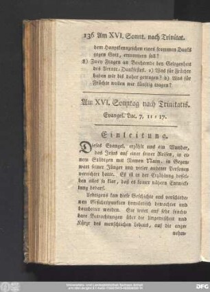 Am XVI. Sonntag nach Trinitatis. Evangel. Luc. 7, 11 - 17.